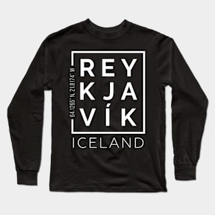 Stylish Reykjavik Iceland City Coordinates Long Sleeve T-Shirt